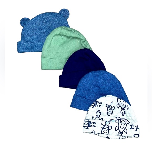 Gerber Infant Hats Organic Cotton 0-6 Months | NB Rocket Ship Hat Baby Bear Hat - Picture 1 of 13